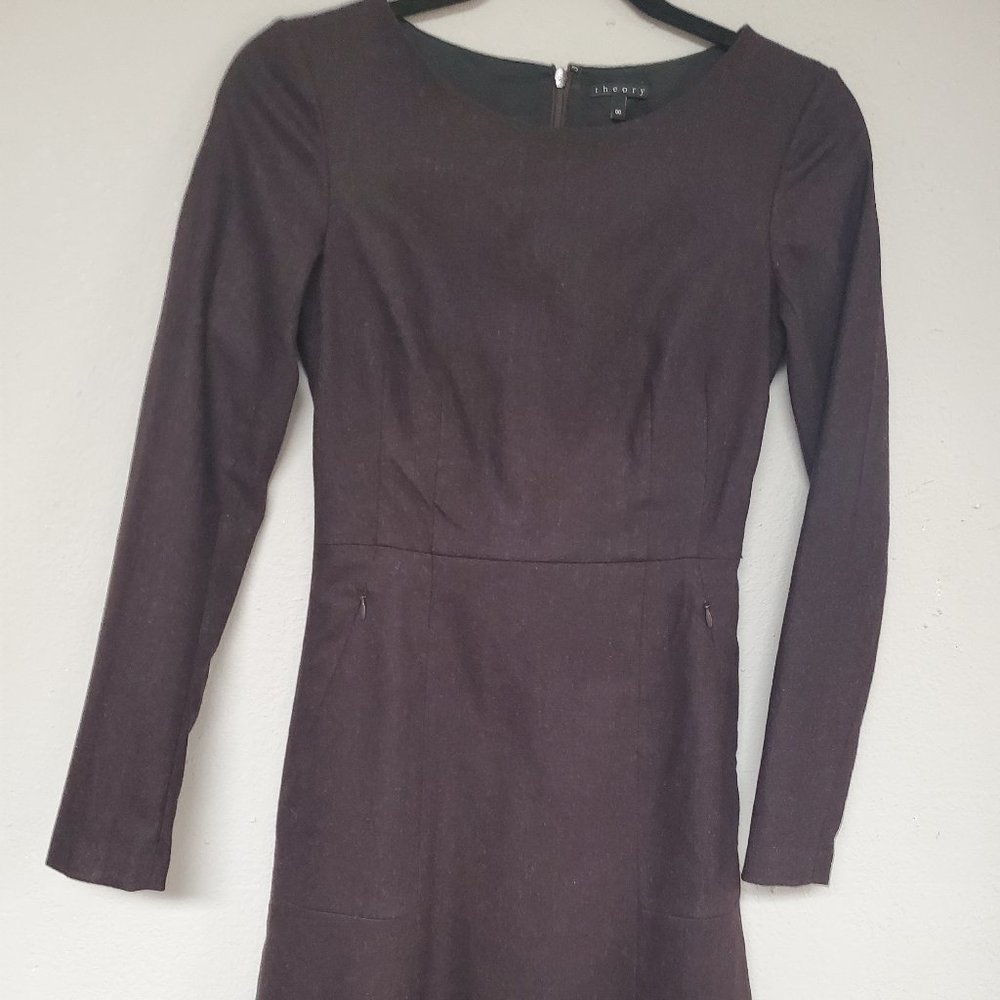 Long Sleeve Theory Wool Dress Size 00 Brown. So Cute with Boots